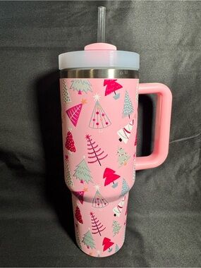 EUC Pink Lily Boutique Pink Christmas Trees 40oz Tumbler